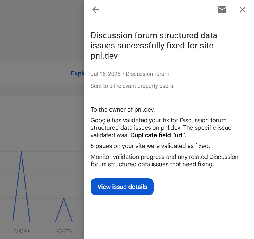 screenshot of the result on google search console